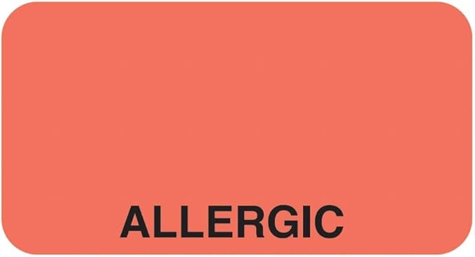 Allergic Medical Chart Label 1-5/8” x 7/8” Fluorescent Red Black Doctor Stuff Permanent Adhesive 500 Stickers/Roll