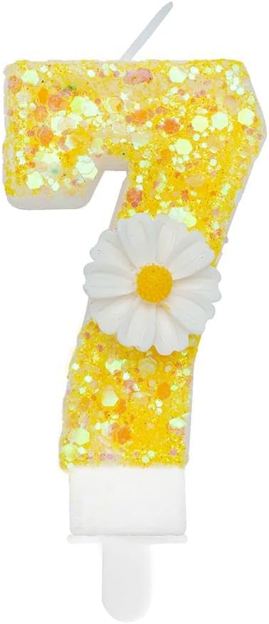 Birthday Candle 7, Yellow Flower Number 7 Candle for Cake Theme Party Supplies