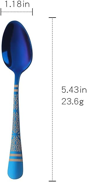 Blue Unique Pattern Design Coffee Espresso Spoons Mini, Mingcheng Stainless Steel Small Teaspoons Silverware Set of 6, BISDARUN 5.5 Inches Food Spoons for Demitasse Dessert Tea