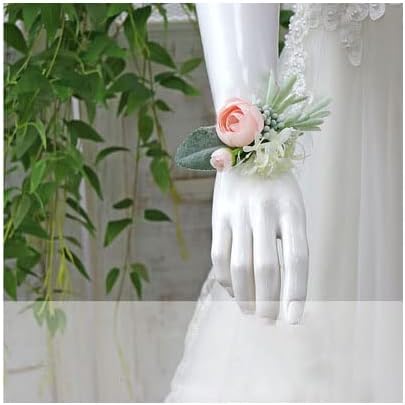 Meldel Pink Rose Wrist Corsages for Wedding - Set of 6, Bride, Bridesmaid, Girls & Prom Flowers - Hand Flowers for Party & Wedding Homecoming