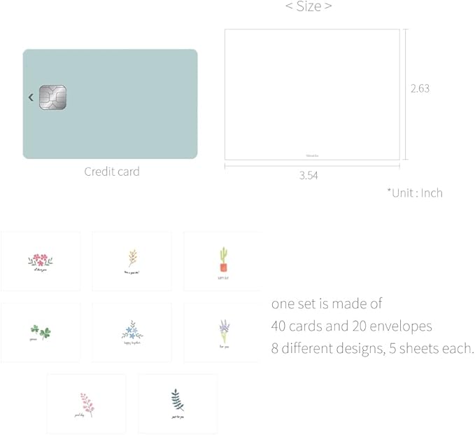 Monolike Message Little Garden Card - Mix 40 Mini Single cards, 20 envelopes Package