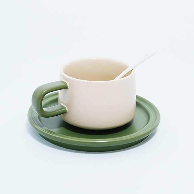 Bone China Tea Cup and Saucer Set with Spoon，Elegant Floral Tea Cup Set (7 oz)，British Coffee Latte Mug for Mother's Day Gifts