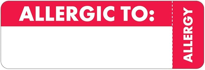 Allergic to Chart Label with Side Tab 3” x 1” Red White Permanent Doctor Stuff Medical Alert 250 Stickers/Box