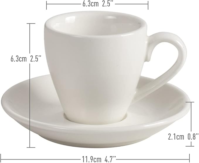 Porcelain Espresso Cup with Saucer, Espresso shot Cup, 80ml/2.7Oz, White