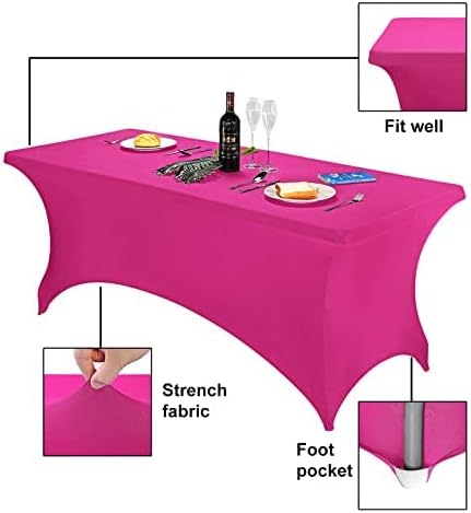 FORLIFE 2Pack Spandex Table Covers，Fitted Tablecloth for Rectangular Tables, Stretch Patio Table Covers, Universal Spandex Table Cover for Wedding, Banquet, Party (6ft, Fuchsia)