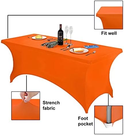 FORLIFE 2Pack Spandex Table Covers，Fitted Tablecloth for Rectangular Tables, Stretch Patio Table Covers, Universal Spandex Table Cover for Wedding, Banquet, Party (6ft, Orange)