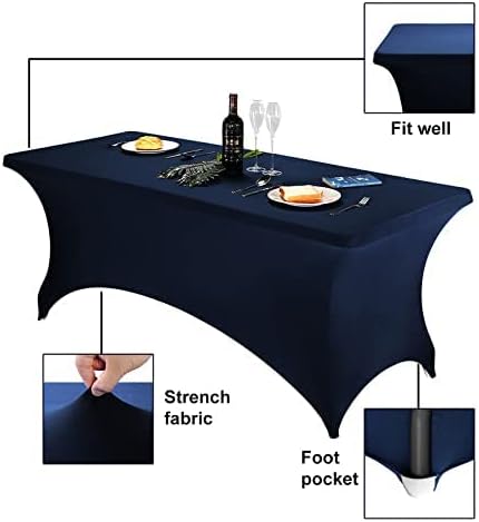 FORLIFE Spandex Table Covers - 4Pack Fitted Tablecloth, Universal 6ft Rectangular Stretch Patio Table Cover, for Wedding, Banquet, Party (Navy)