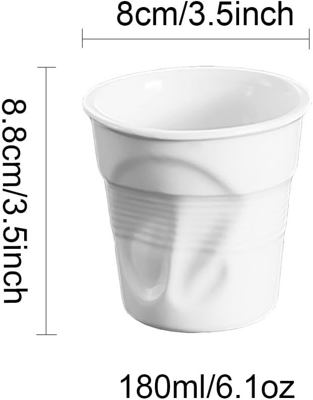 Unique Ceramic Mug Inspired by Crumpled Paper Cup Design，Artistic & Irregular Shape, Perfect for Coffee, Tea, and Hot Beverages，Ideal for Home, Office (White, Small)