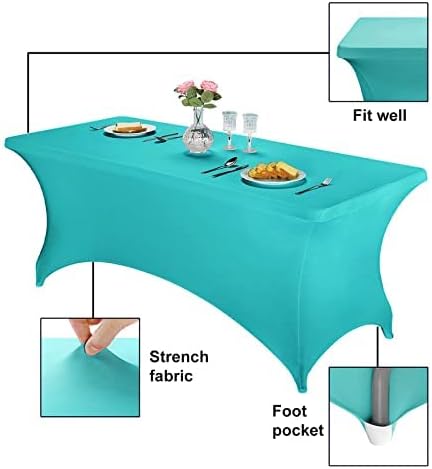 FORLIFE Spandex Table Covers - Fitted 6ft Rectangular Tablecloth, Universal Stretch Patio Table Cover for Wedding, Banquet, Party (Turquoise)