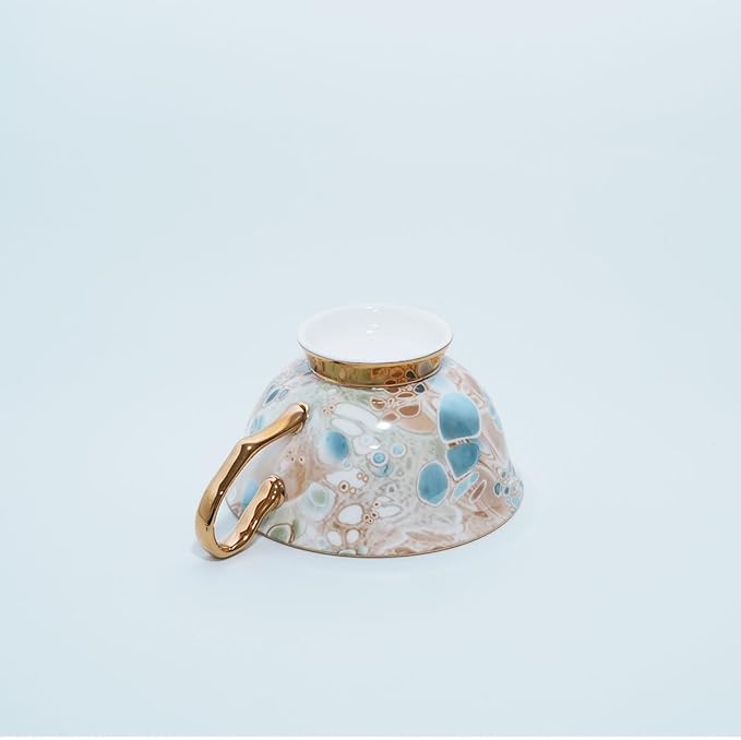 Bone China Tea Cup and Saucer Set with Spoon，Elegant Floral Tea Cup Set (7 oz)，British Coffee Latte Mug for Mother's Day Gifts
