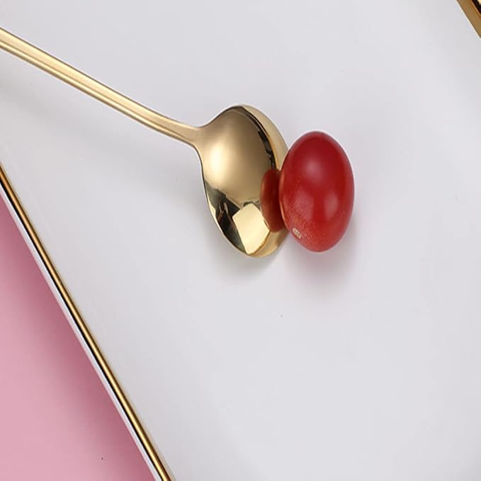 Rose Gold Stainless Steel Serving Spoons - Mirror Finish Set of 5 for Soup, Rice, Tea, Milk, Coffee & Dessert