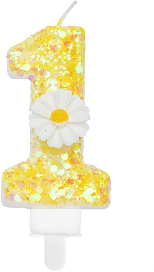 Birthday Candle 1, Yellow Flower Number 1 Candle for Cake Theme Party Supplies