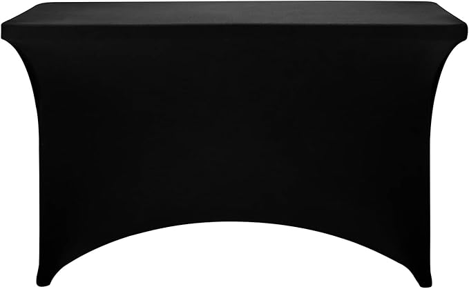 FORLIFE Spandex Table Cover - Fitted 4ft Rectangular Tablecloth, Stretch Patio Cover, Universal for Wedding, Banquet, Party (Black)