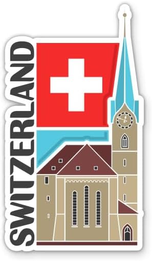 Squiddy Switzerland Country Travel Vinyl Sticker | Travel Souvenir Decal for Car, Laptop, Notebook | 5 inch high