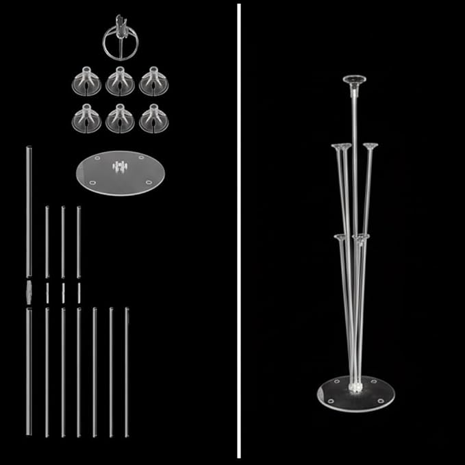 6 Set Balloon Stand Table Centerpieces with LED Lights for Party Decor, Balloons Centerpieces for Table, Balloon Stand Kit for Graduation Decorations 2025, Weddings, Birthday Decoration (Rainbow)