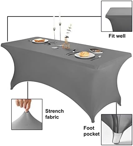 FORLIFE 2Pack Spandex Table Covers，Fitted Tablecloth for Rectangular Tables, Stretch Patio Table Covers, Universal Spandex Table Cover for Wedding, Banquet, Party (6ft, Gray)