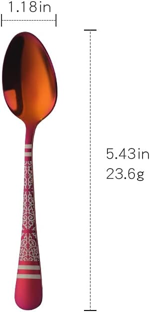 Rainbow Red Unique Pattern Design Coffee Espresso Spoons Mini, Mingcheng Stainless Steel Small Teaspoons Silverware Set of 12, BISDARUN 5.5 Inches Food Spoons for Demitasse Dessert Tea
