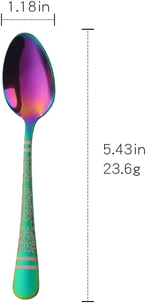 Rainbow Unique Pattern Design Coffee Espresso Spoons Mini, Mingcheng Stainless Steel Small Teaspoons Silverware Set of 12, BISDARUN 5.5 Inches Food Spoons for Demitasse Dessert Tea