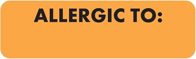 Allergic to Medical Chart Label Fluorescent Orange 2-1/2” x 3/4” Warning Sticker Doctor Stuff Permanent 300 Stickers/Box