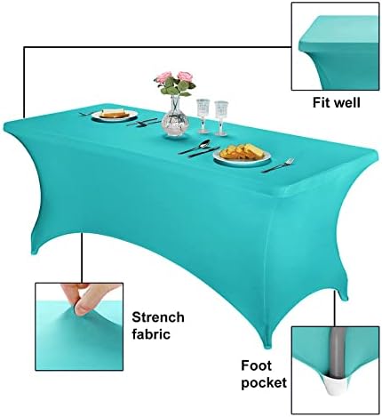 FORLIFE Spandex Table Cover - Fitted 6ft Rectangular Tablecloth, Stretch Patio Table Cover for Wedding, Banquet, Party - Turquoise