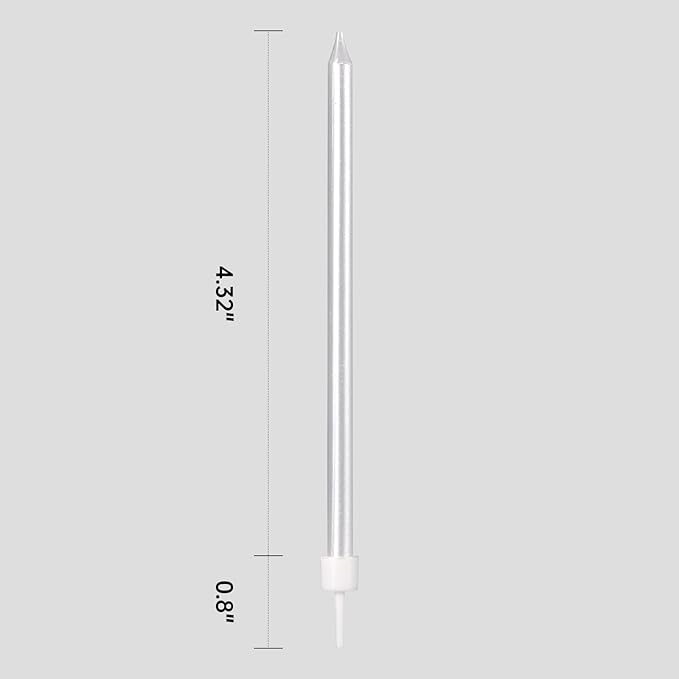Silver White Birthday Candles for Cake - Long Thin Candle for Birthday Parties, Wedding Decorations (24 Count, Silver White)