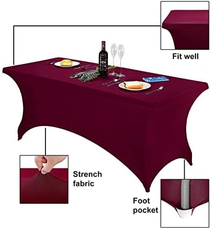 FORLIFE 2Pack Spandex Table Covers，Fitted Tablecloth for Rectangular Tables, Stretch Patio Table Covers, Universal Spandex Table Cover for Wedding, Banquet, Party (6ft, Burgundy)