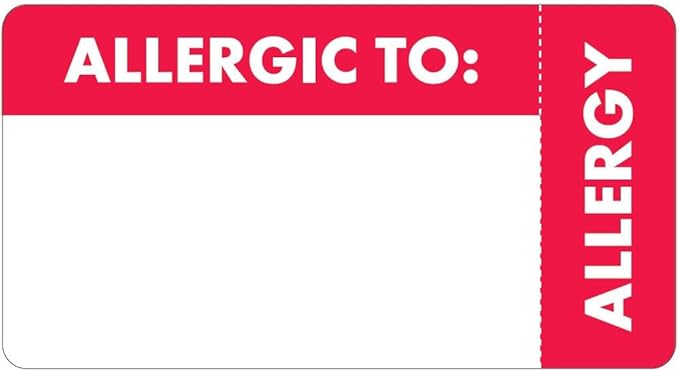 Allergic to Chart Label with Side Tab 3-1/4” x 1-3/4” Red White Design Doctor Stuff Permanent Adhesive 250 Stickers/Box