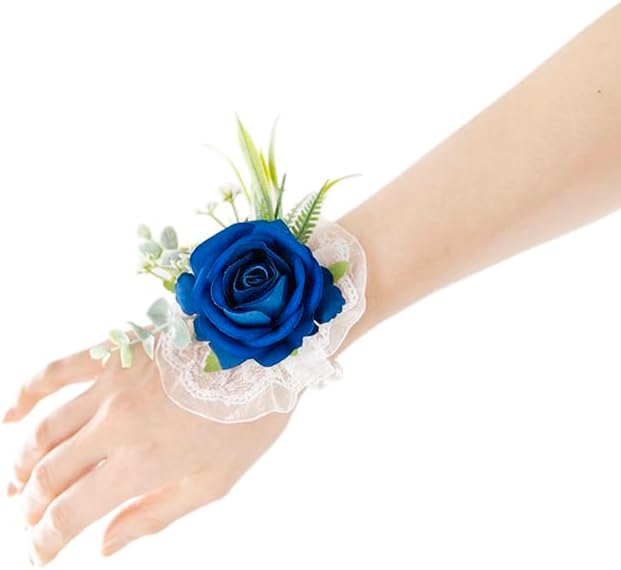 Ansofi Royal Blue Corsage and Boutonniere Set Artificial Rose Flower Wrist Corsage and Boutineers for Groom Groomsmen Bride Bridesmaids Prom Rustic Vintage Wedding Decor