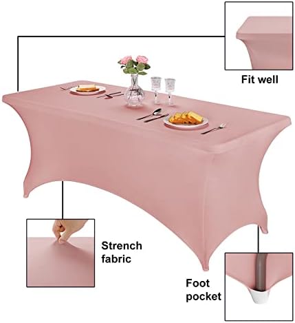 FORLIFE Spandex Table Cover - Fitted 6ft Rectangular Tablecloth, Stretch Patio Table Cover for Wedding, Banquet, Party (Dusty Pink)