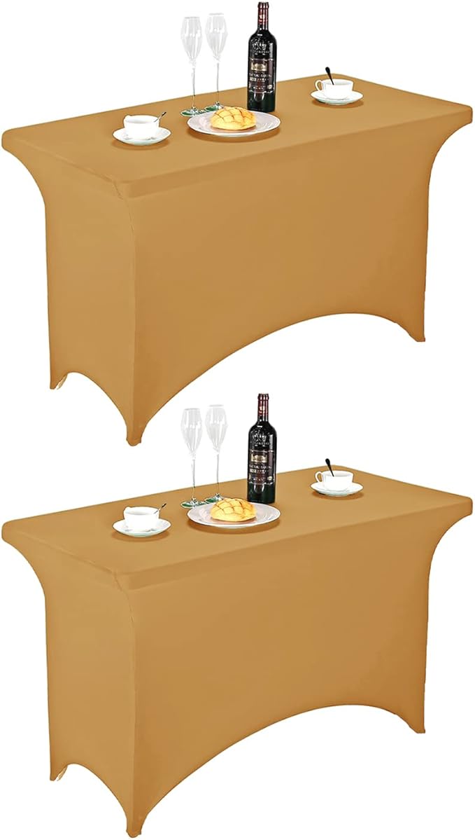FORLIFE Spandex Table Covers - Fitted 4ft Rectangular Tablecloth, Stretch Patio Table Cover for Wedding, Banquet, Party (Gold)