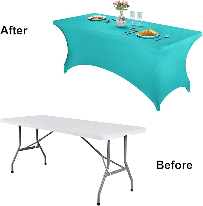 FORLIFE Spandex Table Covers，Fitted Tablecloth for Rectangular Tables, Stretch Patio Table Covers, Universal Spandex Table Cover for Wedding, Banquet, Party (8ft, Turquoise)