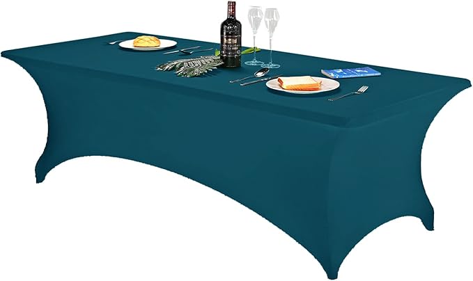 FORLIFE Spandex Table Covers，Fitted Tablecloth for Rectangular Tables, Stretch Patio Table Covers, Universal Spandex Table Cover for Wedding, Banquet, Party (8ft,Peacock)