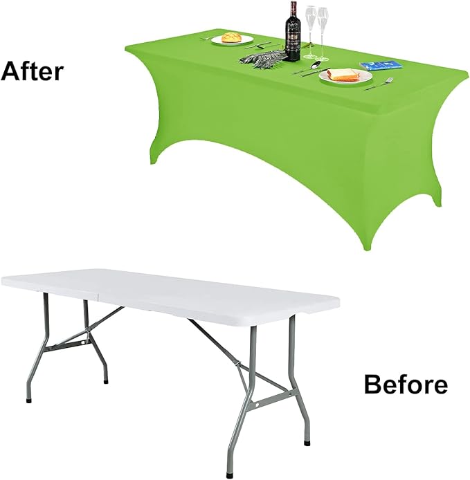 FORLIFE Spandex Table Cover - Fitted 8ft Rectangular Tablecloth, Stretch Patio Cover, Universal for Wedding, Banquet, Party (Apple Green)