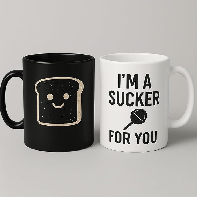 Couple Coffee Mugs with Cat Ear Silicone Lids, 11 Oz Ceramic Novelty Mugs Set, Black and White One Braincell Design, Wedding Anniversary Couple Gifts