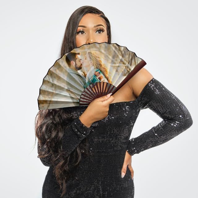 WERWAES 24Pcs Personalized Folding Fan with Custom Photo Hand Held Fans Foldable for Wedding Dancing Saloon Cosplay Party Props Decorative Folding Fans