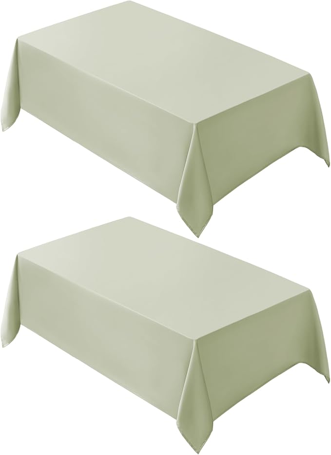 VidaFete Tablecloth 2 Pck 90 * 156inch Rectangle Table Cloth Polyester, Stain Wrinkle Resistant Polyester Dining Table Cover for Kitchen Dinning Party Wedding Rectangular Buffet Decoration(Sagegreen)