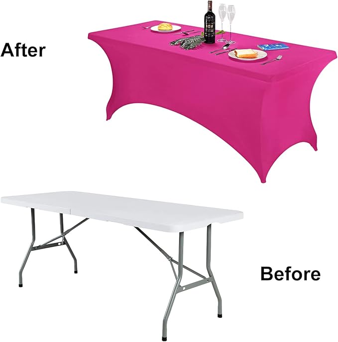 FORLIFE Spandex Table Cover - Fitted 8ft Rectangular Tablecloth, Stretch Patio Cover, Universal for Wedding, Banquet, Party (Fuchsia)
