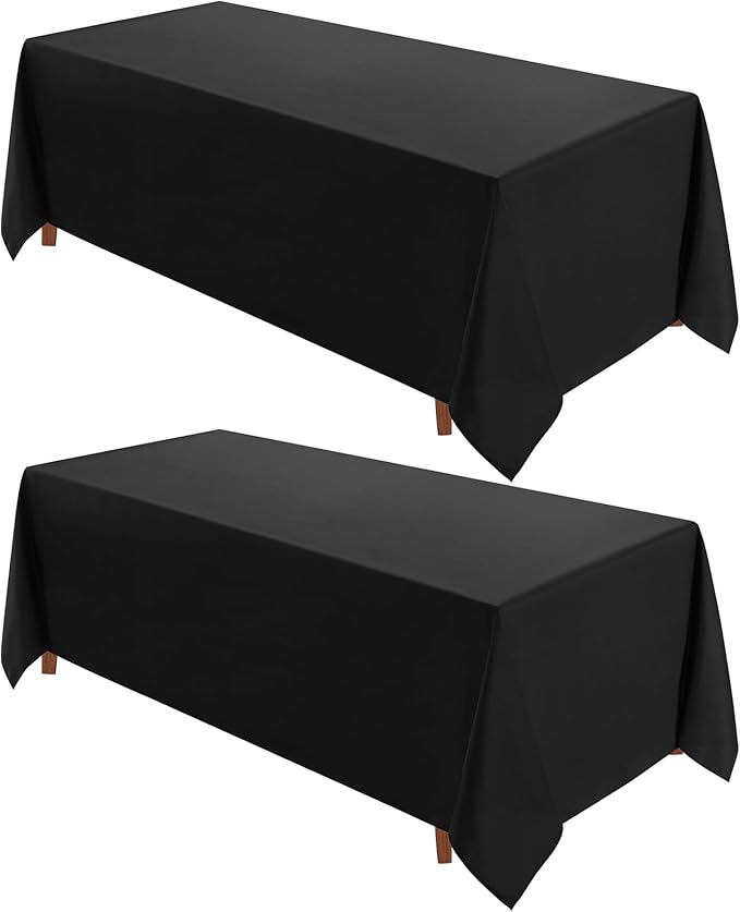 VidaFete 90 * 156inch 2pack Rectangle Table Cloth Polyester, Stain Wrinkle Resistant Dining Table Cover for Kitchen Dinning Party Wedding Rectangular Tabletop Buffet Decoration(Black)