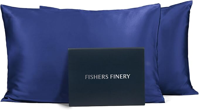 Fishers Finery 25mm 100% Pure Mulberry Silk Pillowcase (Navy King 2 Pack)