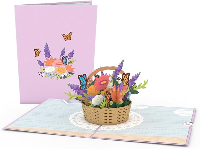 Lovepop Everyday Pop-Up Card for Her and Him- 3D Thinking of You Greeting Cards for Boys, Girls, Men, Women - 5" x 7" Flower Basket - Blank Note Card & Envelope Included