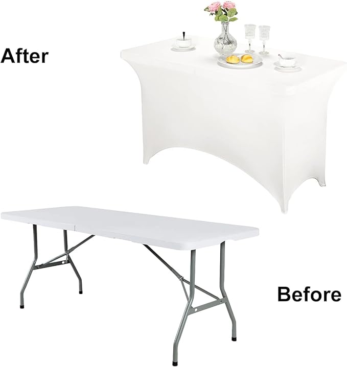 FORLIFE 2Pack Spandex Table Covers，Fitted Tablecloth for Rectangular Tables, Stretch Patio Table Covers, Universal Spandex Table Cover for Wedding, Banquet, Party (4ft, White)