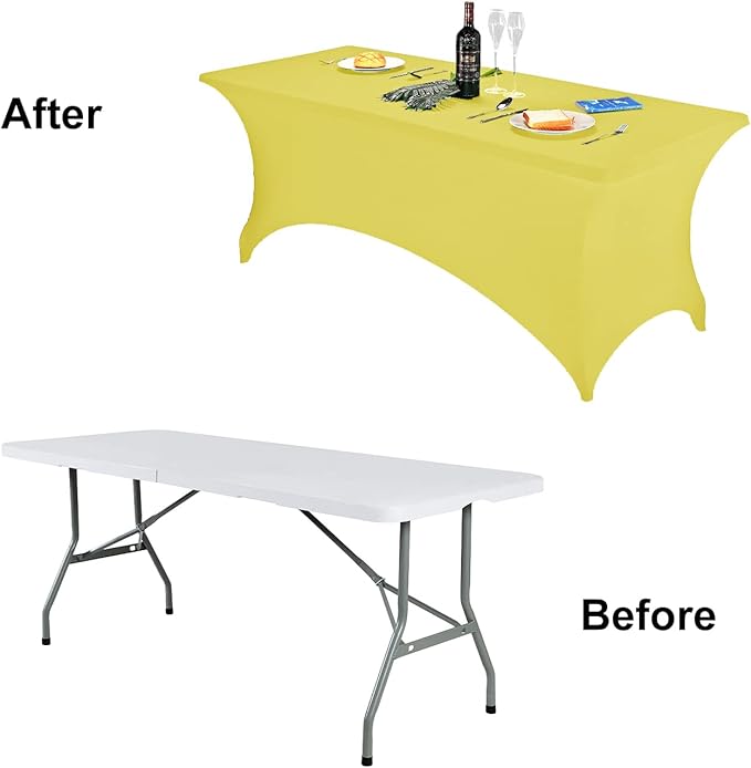 FORLIFE Spandex Table Cover - Fitted 8ft Rectangular Tablecloth, Stretch Patio Cover, Universal for Wedding, Banquet, Party (Yellow)