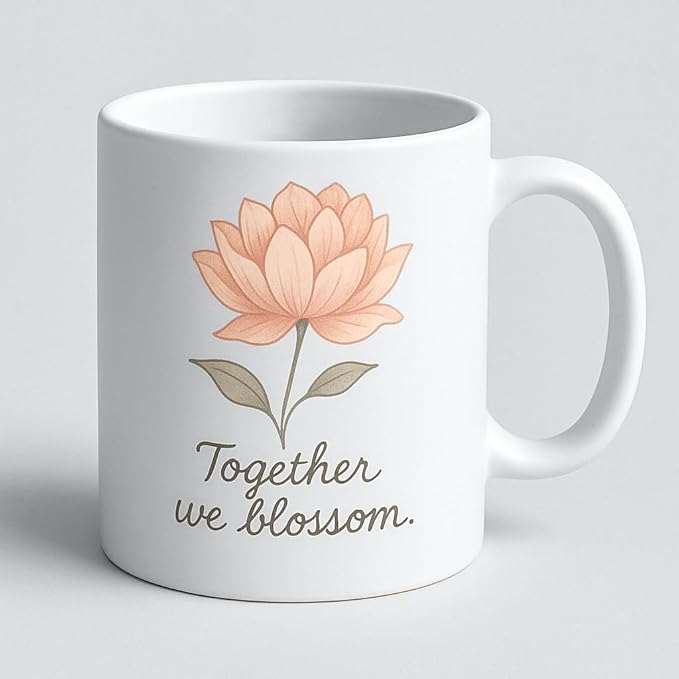 Together We Blossom Ceramic Coffee Mug, 11 Oz White with Heart Lid, Mother's Day Gift for Mom from Daughter Son,Mom Gifts Mug