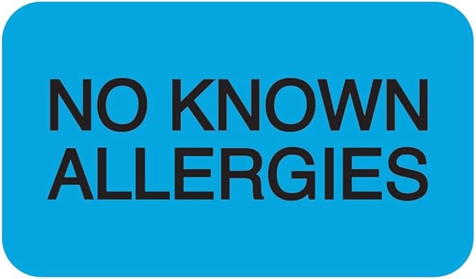 No Known Allergies Medical Chart Label 1-1/2” x 7/8” Blue Black Doctor Stuff Healthcare Alert Sticker Permanent Adhesive 250 Stickers/Box