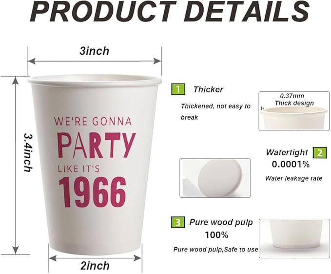 SharkBliss 1966 60th Birthday Party Cups 9oz Pink 20 Pack Disposable Cups – Party Like It's 1966