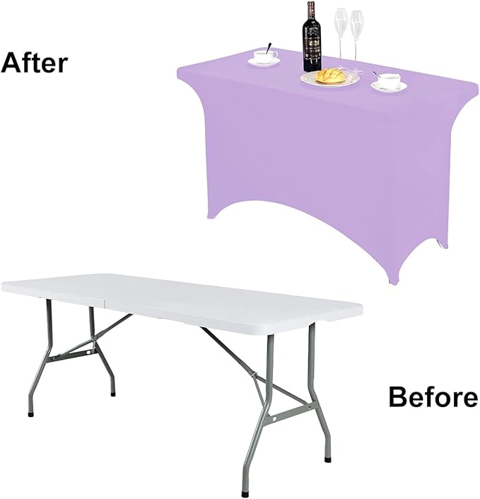 FORLIFE Spandex Table Covers，Fitted Tablecloth for Rectangular Tables, Stretch Patio Table Covers, Universal Spandex Table Cover for Wedding, Banquet, Party (4ft, Lavender)