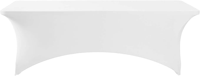 FORLIFE Spandex Table Cover - Fitted 8ft Rectangular Tablecloth, Stretch Patio Cover, Universal for Wedding, Banquet, Party (White)