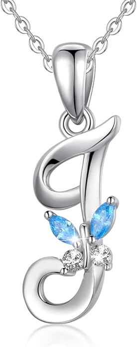 EUDORA Sterling Silver Butterfly Initial Necklaces for Women, Elegant Letter Neckles Personalized Gift for Mother, Sister, Daughter, 18 inch Chai