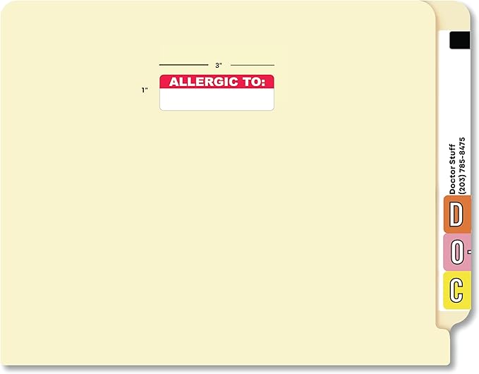 Allergy Alert Label for Charting Allergic to Medical Stickers 3” x 1” Red White Doctor Stuff Permanent Adhesive 250 Stickers/Box