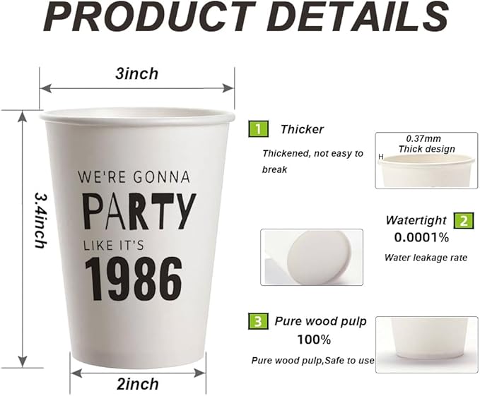 SharkBliss 1986 40th Birthday Party Cups 9oz Black 20 Pack for Him Her – Party Like It's 1986